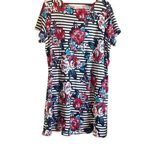 Lemon‎ Way Floral Striped Dress Womens Plus Size Casual Cruise Party